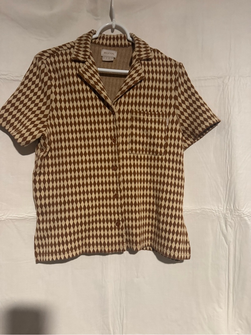 Brixton Tan and Cream Diamond-Pattern Short Sleeve Shirt